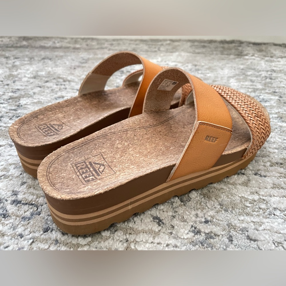 Reef Cushion Vista Hi Slide Sandals Natural Braid Platform Comfort Size 9 Womens - Picture 9 of 10